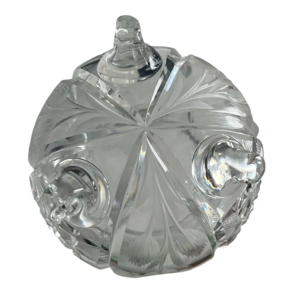 VTG Cut Crystal Condiment Jar with Spoon Notch – Footed Bohemian Style – Molded
